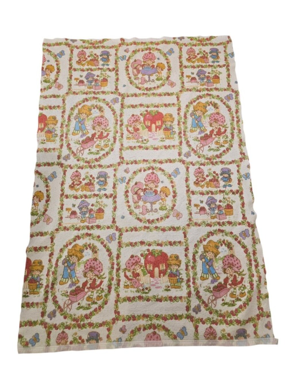 Vintage Strawberry Shortcake 100% Polyester Blanket 1980s- Well Used READ Info